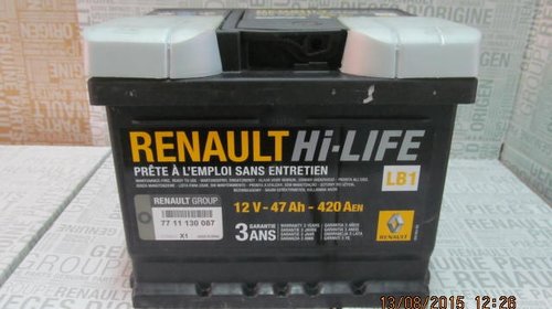 Baterie auto 47 Ah 420 A(EN) 12V Originala Renault 7711130087