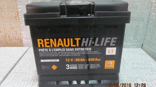 Baterie auto 50 Ah 420 A(EN) 12V Originala Renault 7711238596