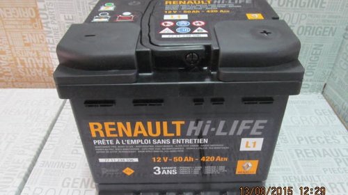 Baterie auto 50 Ah 420 A(EN) 12V Originala Renault 7711238596