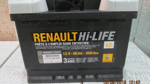 Baterie auto 60 Ah 600 A(EN) 12V Originala Renault 7711238597