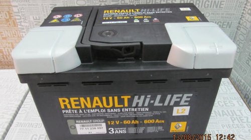 Baterie auto 60 Ah 600 A(EN) 12V Originala Renault 7711238597