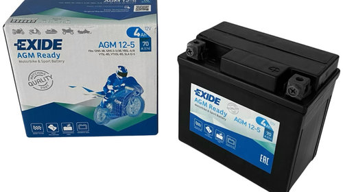 Baterie Moto Exide AGM Ready Motorbike &amp; Sport Battery 4Ah 70A 12V YTX5L-BS EXIDE READY