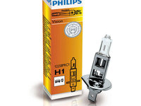 Bec auto cu halogen pentru far H1 Philips +30% luminozitate, 12V, 55W 12258PRC1, 1 buc