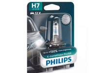 Bec auto cu halogen pentru far H7 12V 55W PX26D Philips X-tremeVision Pro150 1500lm, 3400K, 1 buc. 12972XVPB1