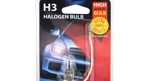 Bec auto cu halogen pentru proiector Carguard H3 12V 55W PK22S , +30% intensitate, 1 buc.