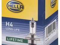 Bec auto halogen HELLA H4 12V, 60/55W, long life, durabilitate tripla, P43t, 8GJ002525481, 1 buc.