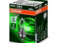 Bec auto halogen OSRAM H4 12V, 60/55W, ultralife, triplu durabilitate, P43t, 64193ULT, 1 buc.