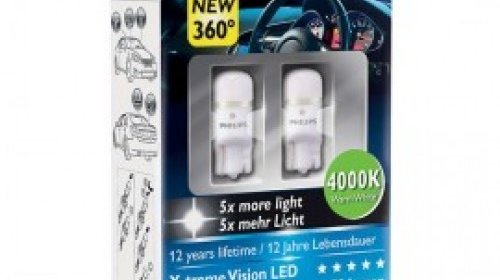 fort delivery Eradicate Bec auto led PHILIPS W5W Xtreme Vision 12V 1W/4000K 2 bucati - #370990935