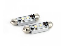 Bec auto LED SMD Can Bus Cree Chip Carguard cu 2 leduri 12V SV8,5 5W , 41 mm, tip sofit , set becuri 2 buc