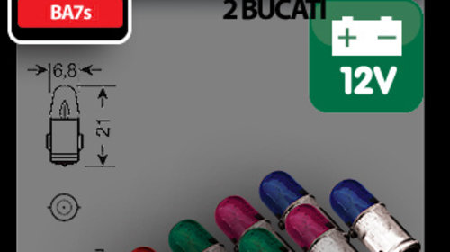 Bec clasic 2W 12V iluminat bord soclu metal BA7s 2buc - Verde