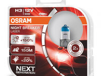 Bec Cu Halogen Osram H3 12v 55w Pk22s Night Breaker Laser +150%/2 Buc Amio O-64151NL-HCB