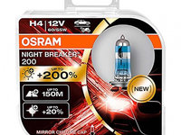 Bec Cu Halogen Osram H4 12v 60/55w P43t Night Breaker 200 /2 Buc Amio O-64193NB200-HCB