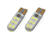 Bec de pozitie tip LED , silicon, T10 W2.1x9.5 W5W, 12V , 12 SMD 2835 , culoare alb , AMIO, set 2 buc