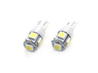 Bec de pozitie tip LED , T10 W2.1x9.5 W5W, 12V , 5 SMD 5050, culoare alb , AMIO, set 2 buc