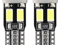 Bec de pozitie tip LED T10 W2.1x9.5 W5W, 12V, 6 LED SMD 5730, culoare alb, AMIO, set 2 buc