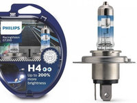 Bec H4 PHILIPS 99ZB400P, 12V, 60/55W, RacingVision GT200, cu pana 200% mai multa lumina, P43t, ECE, 2 buc.