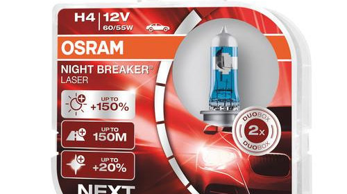 Bec halogen 12V - H4 - 60 55W Night Breaker Laser +150% P43t 2buc Osram
