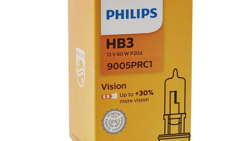 Bec HB3 (9005) PHILIPS 99ZS074P, 12V, 60W, Vision, 30% mai multa lumina, P20d, ECE, 1 buc.