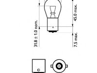 Bec lampa frana P21W 12V/21W +60% PHILIPS VISIONPLUS BA15S monofilament - OEM-PHILIPS: 12498VPB2|PH12498VPB2 - W02216883 - LIVRARE DIN STOC in 24 ore!!! - ATENTIE! Acest produs nu este returnabil!