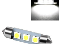 Bec Led Sofit C5W, 3 SMD, 31mm, 12V, Pentru Plafoniere, Portbagaj, Lumina Alb 6000K KRU106