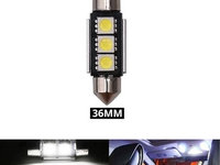 Bec Led Sofit C5W, 3 SMD, 36mm, 12V, Canbus, Pentru Plafoniere, Portbagaj, Lumina Alb 6000K KRU156