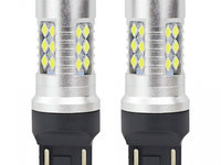 Bec lumini de zi tip LED T20 W2.1x9.5d, W21/5W 12-24V, 24 SMD 3030, 6.2W , AMIO, Set 2 buc