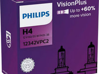Bec Philips H4 P43T 12V 60/55W Visioplus Set 2 Buc 12342VPC2
