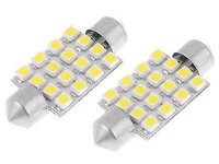 Bec Sofit 16 Led SMD 12V Lumina Alba ( 11 x 39MM ) ( Set 2 Buc ) 85630 TCT-1060