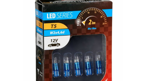 Bec tip LED 12V iluminat bord soclu pl. T5 W2x46d 5buc - Albast LAM58480
