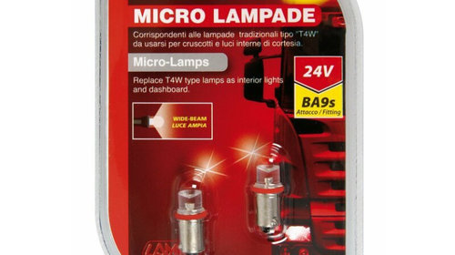Bec tip LED 24V poz semn bord soclu metal T4W BA9s 2buc - Rosu LAM98324