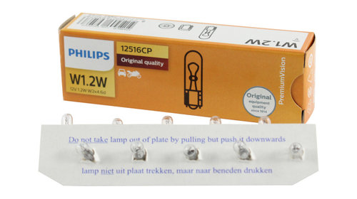 Bec W1, 2W PHILIPS 99ZP039P, 12V, 1, 2W, standard, W2x4.6d, ECE, 10 buc.