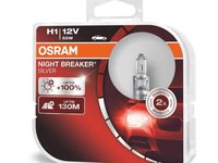 Becuri auto H1 far halogen Osram Night Breaker SILVER 12V 55W P14.5s set de 2 buc 64150NBS-HCB