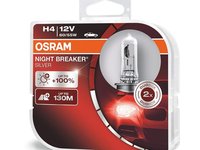 Becuri auto H4 12V 60/55W P43t OSRAM NIGHT BREAKER SILVER +100% mai multa lumina , 64193NBS-HCB Set 2 becuri