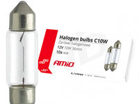Becuri Cu Halogen C10w Festoon 36mm 12v 10buc Amio 02556