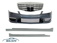 Body Kit -Bara Fata Completa cu Grila Centrala compatibil cu Mercedes W221 S-Class S63 S65 AMG-Look 05-10 si Praguri Laterale Scurte