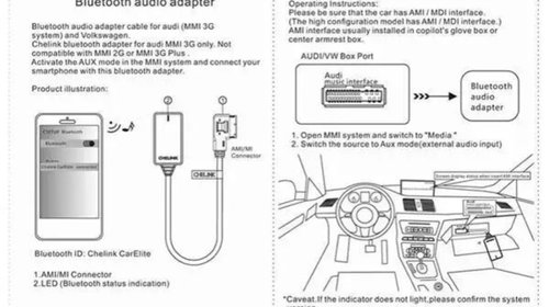 Cablu adaptor AMI Bluetooth Audi A3 A4 B8 B6 Q5 A5 A7 R7 S5 Q7 A6L A8L