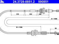 Cablu ambreiaj 24 3728-0851 2 ATE pentru CitroEn C1 Peugeot 107 Toyota Aygo