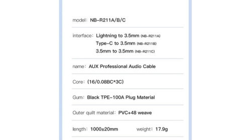 Cablu audio adaptor tata Lightning la tata JACK 3.5mm ERK AL-230223-2