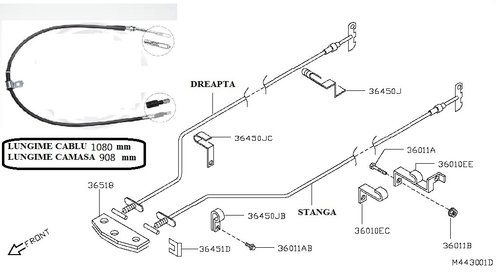 Cablu frana de mana (108 cm) pentru Nissan Ca