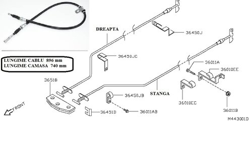 Cablu frana de mana (90 cm) pentru Nissan Cab