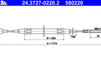 Cablu frana de parcare 24 3727-0220 2 ATE pentru Bmw Seria 5 Bmw Seria 6