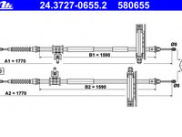 Cablu frana de parcare 24 3727-0655 2 ATE pentru Ford Focus