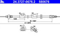 Cablu frana de parcare 24 3727-0676 2 ATE pentru Ford Mondeo Ford Galaxy Ford S-max