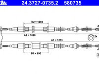 Cablu frana de parcare 24 3727-0735 2 ATE pentru Opel Astra