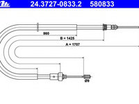 Cablu frana de parcare 24 3727-0833 2 ATE pentru Peugeot 206