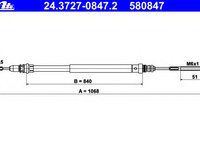 Cablu frana de parcare 24 3727-0847 2 ATE pentru CitroEn C8 Fiat Ulysse Peugeot 807