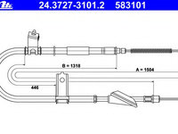 Cablu frana de parcare 24 3727-3101 2 ATE pentru Hyundai Amica Hyundai Atos Hyundai Atoz Hyundai Santro