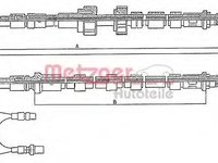 Cablu, frana de parcare FORD ESCORT Mk V (GAL), FORD ESCORT Mk V combi (GAL, AVL), FORD ESCORT Mk VI Cabriolet (ALL) - METZGER 10.5352