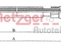 Cablu, frana de parcare PEUGEOT 405 Estate (15E), PEUGEOT 405 Mk II Estate (4E), PEUGEOT 405 (15B) - METZGER 11.608