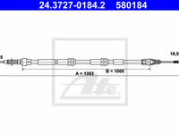 Cablu, frana de parcare VW TRANSPORTER / CARAVELLE Mk V bus (7HB, 7HJ, 7EB, 7EJ, 7EF, 7 (2003 - 2020) ATE 24.3727-0184.2